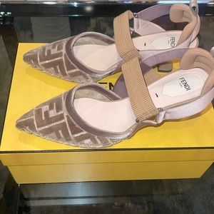 Fendi Colibri Beige Mesh Medium Heel Slidebacks